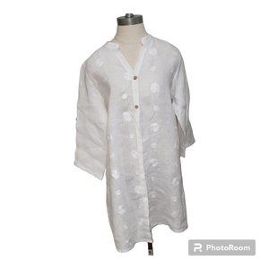 CT732 Rose Marine White Linen Button Down Ladies Tunic M